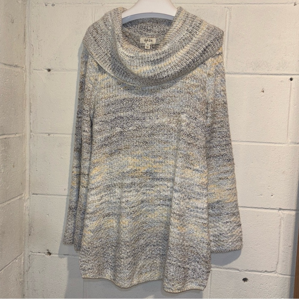 Style & Co cowl neck tunic sweater blue metallic silver